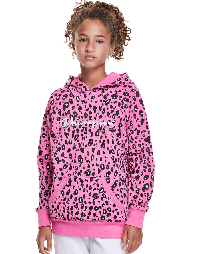 Champion Fleece Raglan Leopard Print Hoodie Meisjes - Roze/Zwart - Belgie 5864HMRQT